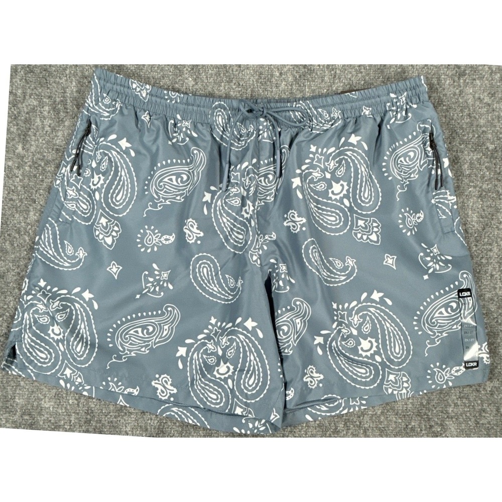 LCKR Mens 2XL Paisley Blue White Zipper Pockets Athletic Gym Shorts NWT